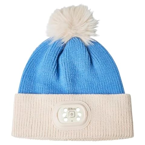 HEAD LIGHTZ Headlightz POM POM Beanie with Rechargeable LED Light - As Seen on Favorite Things 2024 List - Hands-Free Illumination for Outdoor Activities - Blue Cream Cover
