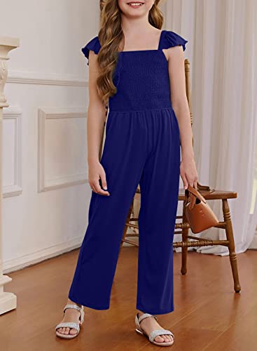 Blibean Girl Summer Romper Tween Kid Short Sleeve Jumpsuit Sleeveless Outfit Solid Overalls Jumpers Straps Clothes Size 8-9 Years Large Navy Blue #TOP4