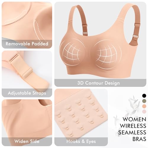 Ganado Seamless Wireless Bras for Women Full Coverage No Underwire Supportive Bras Padded T Shirt Bra Comfort Bralette3