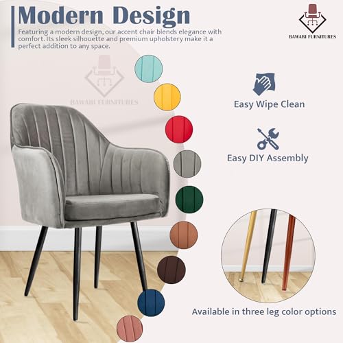 Image of Set of 2 Accent Chair for Living Room | Modern Armchair in Soft Velvet Fabric with Sturdy Legs | Premium Chair for Home Living Room Bedroom Restaurent | (Black Legs, Ash Grey)