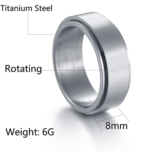 Udolfly Mens Fidget Rings Anxiety Rings for Men Womens Chain Spinner Rings for Adults Titanium Steel Ring Smooth Silver Silver Size 10