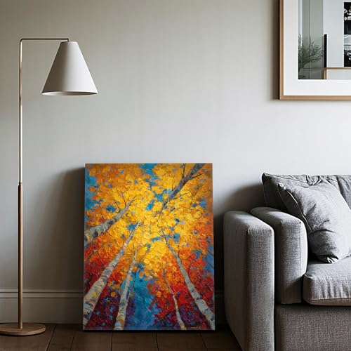 Impression impressionniste d'arbre de tremble sur toile texturée premium