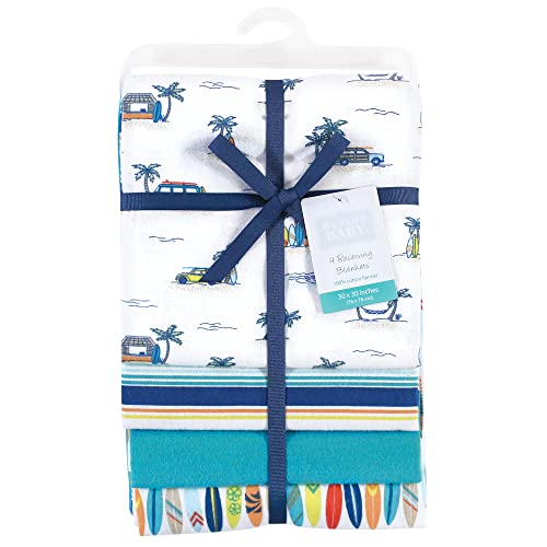 Image of Hudson Baby Unisex Baby Cotton Flannel Receiving Blankets, Surfer Dude, One Size
