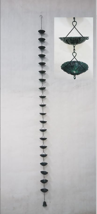 Jemeni Water Lily Rain Chain, 8.5Ft Length, Distressed Dark Blue