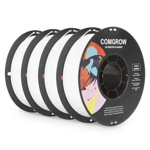 Comgrow PETG 3D Printer Filament 1.75mm, High Precision and Tough 3D Printer Filament 4 * 1kg Spool, Dimensional Accuracy +/- 0.02 mm, Fit Most 3D Printers White