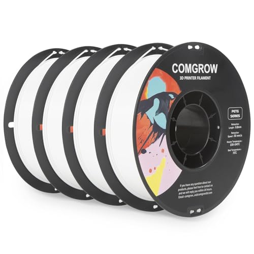 Image of Comgrow PETG 3D Printer Filament 1.75mm, High Precision and Tough 3D Printer Filament 4 * 1kg Spool, Dimensional Accuracy + /- 0.02 mm, Fit Most 3D Printers White