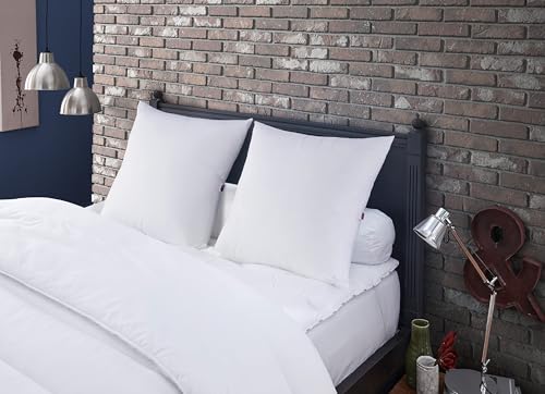 DODO - Lot de 2 Oreillers Meribel 60x60 cm - Confort Ferme, Biais Posé à Main - Enveloppe 100% Coton Percale - Garnissage 100% Plumettes - Lavable en Machine...