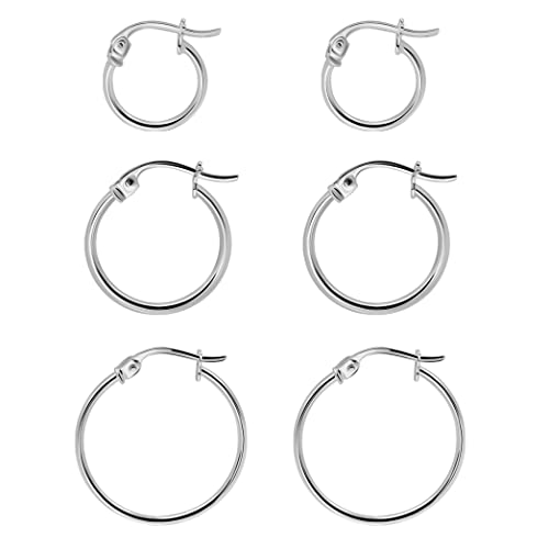 SEA OF ICE 925 Sterling Silver Hoop Earrings for Women - Hypoallergenic Earrings for Women in Sterling Silver, Yellow Gold, Rose Gold or Black Rhodium | Sizes 12MM, 15MM, 20MM or Multipack