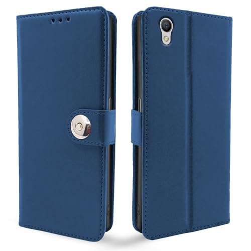 Image of Pikkme Oppo A37 Flip Cover Leather Finish | Inside TPU with Card Pockets | Wallet Stand and Shock Proof | Complete Protection Button Flip Case (Blue)