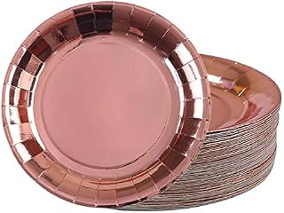 Topways® Rose Gold Party Tableware, Disposable Paper Party Tableware Dinnerware Plates Party Supplies for Birthday, Weddings, Anniversary Decorations, Pack of 48 (7inch)