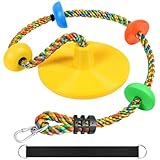 Climbing Rope Tree Swing with Platforms and Disc Swing Seat Set Outdoor Playground Accessories for Kids Including Hanging Strap & Carabiner Rope Swings for Tree Kids Swing Set Accessories