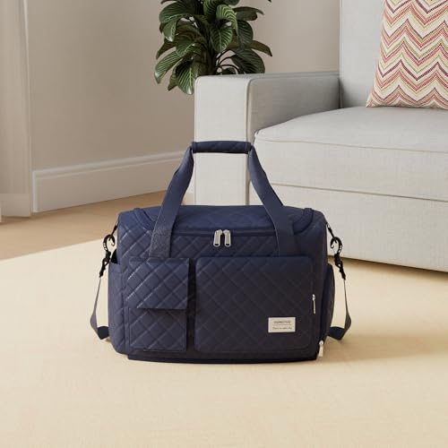 Image of Small Gym Bag for Women, Travel Duffle Bag Carry On Weekender Bag with Shoe Compartment, B2#Navy, 11 x 19.6 x 8.2 inches, Weekender Bag&toiletry Bag