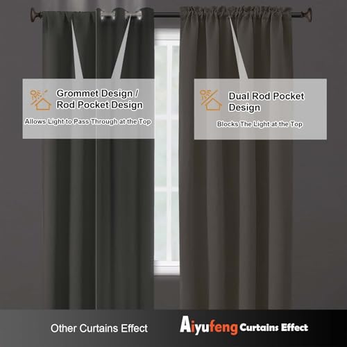 Image of Aiyufeng Stone Short 36 Inches Blackout Curtain 2 Panels Set, Half Window Rod Pocket Privacy Curtain Tiers for Kitchen, Curtains Blackout for Bathroom Shades, W40 x L36 Inch, Stone
