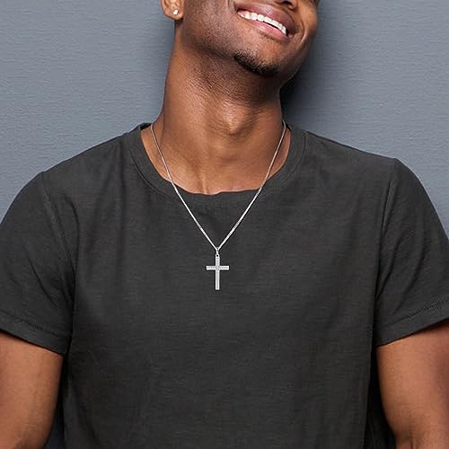 YL Cross Necklace for Women 925 Sterling Silver Halo Pendant Cubic Zirconia Jewelry for Men (0.79"- 1.18")3