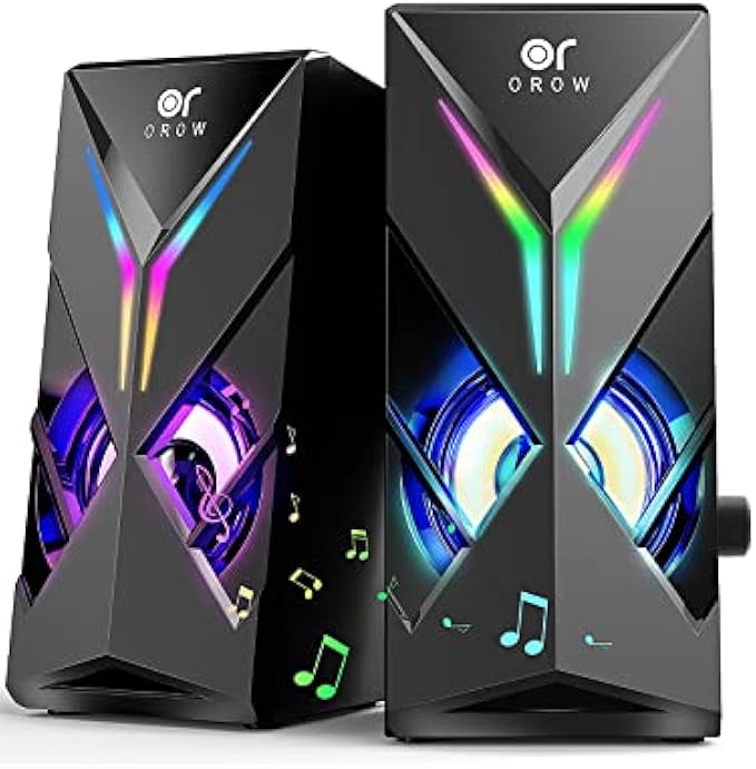 OROW Computer Speakers, Desktop Speakers with Various Colorful LED, 10W Gaming Speakers with Volume Control,RGB Computer Speakers for Monitor/Laptop,3.5mm Aux Input,Lights Can be Turned Off