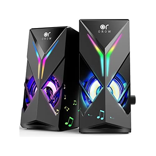 OROW Computer Speakers, Desktop Speakers with Various Colorful LED, 10W Gaming Speakers with Volume Control,RGB Computer Speakers for Monitor/Laptop