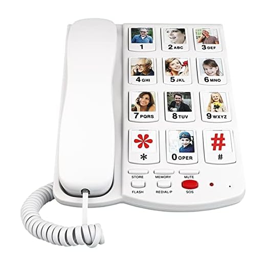 Shinydream Big Button Corded Phone for Seniors Elderly with Replaceable Photoes Memory Key One-Touch Dialling for Old People for Emergency Hearing and Visually Impaired