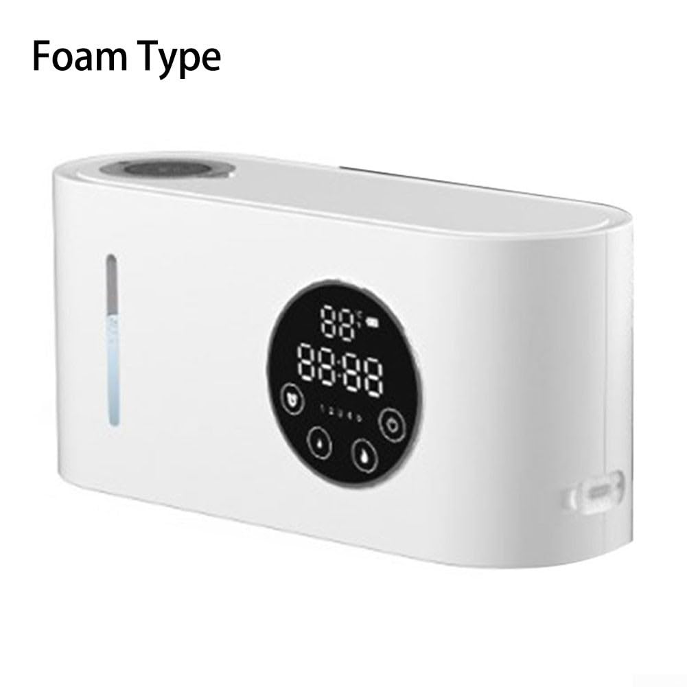 Dispenser di sapone intelligente touchless, montaggio a parete, con display digitale, monitor della temperatura, uscita in schiuma regolabile, ricaricabile tramite USB, capacità 500 ml, per bagno e