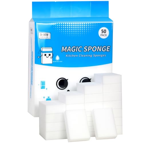 Dr.Wow 50-Pack Melamine Sponges 1.18in - Kitchen & Bathroom Scrub Pads (Extra-Thick)