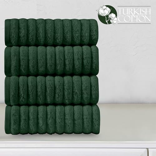 Image of Elegant Comfort Luxury 100% Turkish Cotton Corduroy Ribbed 4 Pack Hand Towel Set 16 x 28 Inch - Absorbent, Super Soft, Quick Dry, Premium Towels for Bathroom, Gym, Spa and Hotel Use, Hunter Green