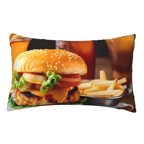 Bkdogkt Funda de almohada transpirable con estampado de hamburguesas y patas de pollo para mujeres y hombres, para dormitorio, sala de estar, decoración de ropa de cama, regalo