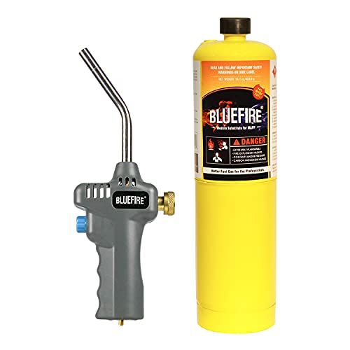 BLUEFIRE BTS-8071 Trigger Start Handy Gas Welding Propane Torch Head MAPP MAP PRO Handhold Portable Nozzle Upgrade Brass Knob All-purpose Flame Thrower Tool for Brazing Soldering Cooking Lighting