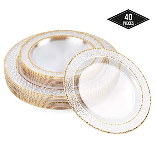 40 klar hartplastik einwegteller mit goldrand