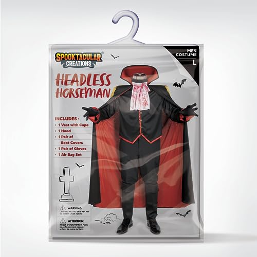 Spooktacular Creations Ensemble de costume de cavalier sans tête noir pour adulte, comprenant un gilet avec cape, une capuche, des couvre-bottes et des gants pour homme-XL – vue 6