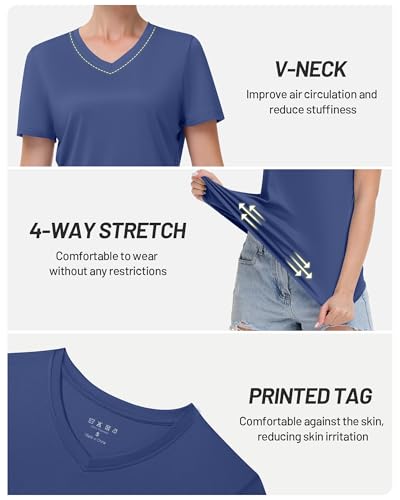 Image of Runhit Womens Workout Tops Short Sleeve UPF 50+ Athletic Sun Shirts Quick Dry V Neck T-Shirt Moisture Wicking Gym Hiking Tee