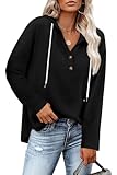 RUMIA Sweatshirt for Women Hoodie Pullover Soft V Neck Long Sleeve Shirts Casual Fall Clothes 2025 Plus Size Womens Clothing Plain Black 2XL