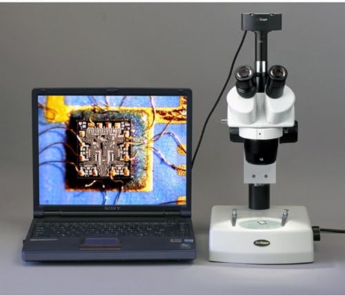 Image of AmScope SW-2T13Y Trinocular Stereo Microscope, WH10x Eyepieces, 10X /15X /30X /45X Magnification, 1X /3X Objective, Upper and Lower Halogen Lighting, Pillar Stand, 110V-120V, Includes 1.5x Barlow Lens