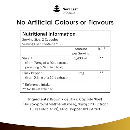 Shilajit Capsules 1400mg 60% Fulvic Acid Pure Shilajit - High Strength Himilayan Shilajit, 2 Months Supply Shalajit Resin - Made in The UK Shilajit Supplement by New Leaf 120 Capsules Shilajit Capsules 1400mg 60% Fulvic Acid Pure Shilajit - High Strength Himilayan Shilajit, 2 Months Supply Shalajit Resin - Made in The UK Shilajit Supplement by New Leaf 120 Capsules