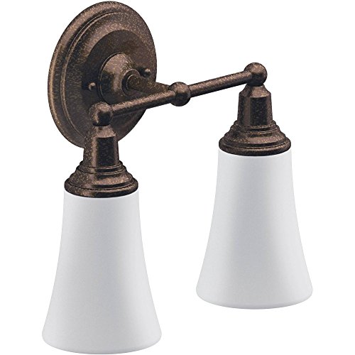 Image of Moen YB8262ORB Rothbury 2 Dual-Mount Bath Bathroom Vanity Light Fixture with Frosted Glass, Oil Rubbed Bronze
