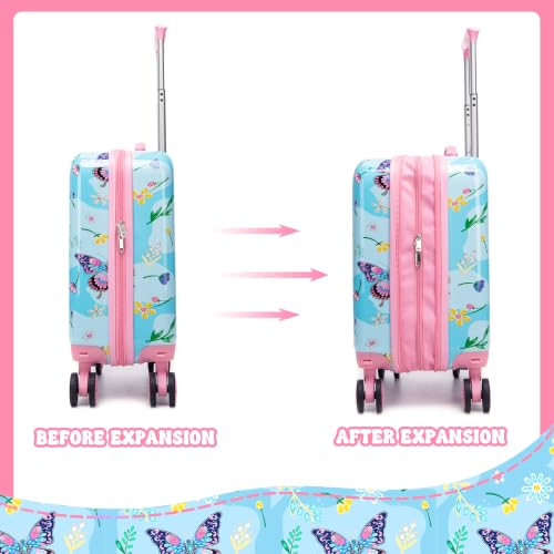 Image of Kid's Luggage Set 5 Piece Suitcase Set 16'' Hardside Luggage with Spinner Wheels Girls Carry on Toddler Luggage Travel Rolling Luggage Carry on Luggage Airline Approved