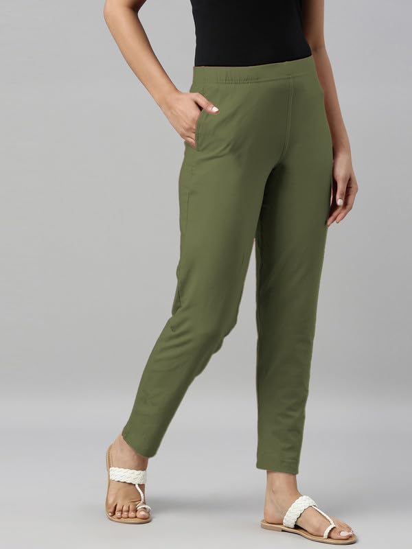 Image of GO COLORS Soft Cotton Stretch Kurti Pants Full Length for Women| Breathable, Mid Rise