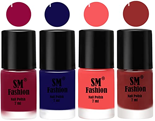 Image of Nail Polish Combo Set (Pack of 4) Quick Dry Gel Finish Nail Paint | Cherry Blossom,Dark Blue,Light Pink,Jam | 7 ml Each