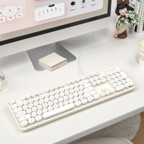 Atelus USB Wired Computer Keyboard - Retro Typewriter Keyboard - Full Size Keyboard with Number Pad for PC Laptop Desktop Windows (Creamy White) — view 5