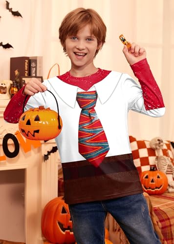 Unisex Kids Halloween Funny Long Sleeve Tee Shirts Cute Print Striped Top 4-14 Years4