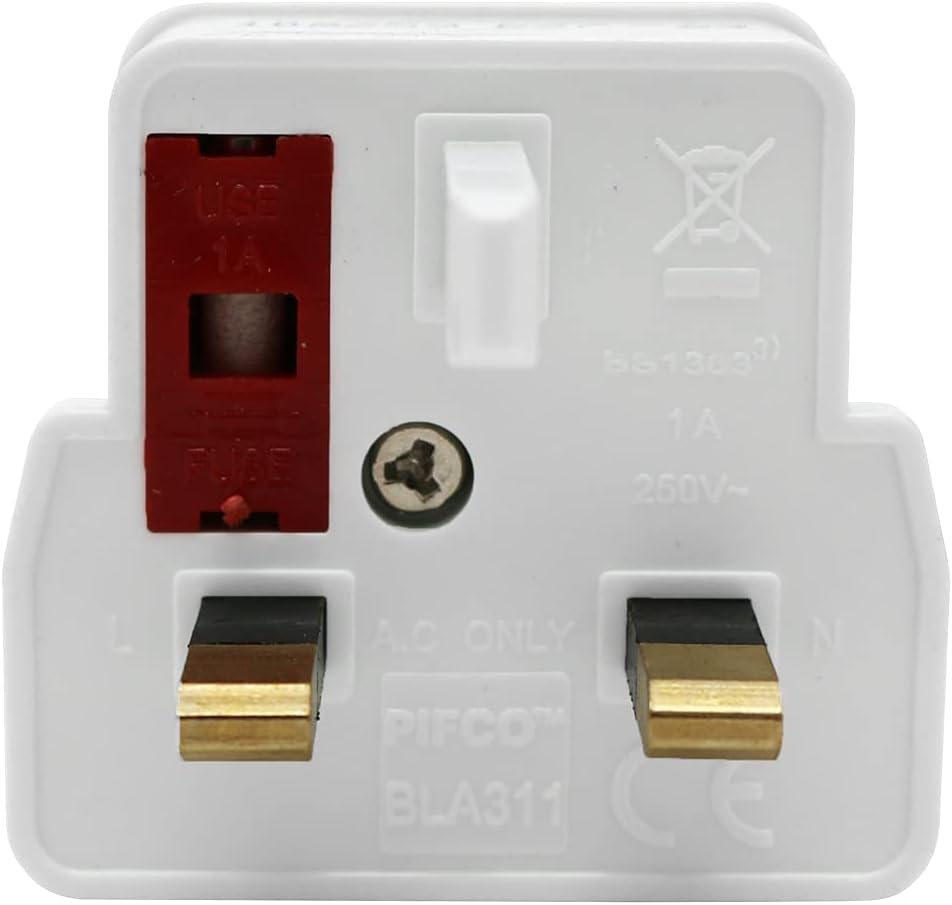 Mret Solutions White UK 2 Pin To 3 Pin 1A Fuse Adaptor Plug For Shaver/Toothbrush - PACK OF 2 - Image 3