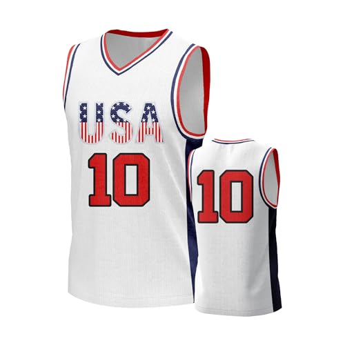 Men's USA Basketball Jersey White Black Tank Number America Flag Basketball Uniform Red White Blue Top for Sports Training