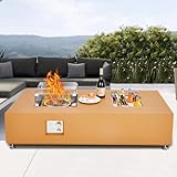 56 Inch Outdoor Propane Fire Pit Table, 50,000 BTU Convertible Fire Table with Ice Bucket, Wind Guard & Fire Glass Beads, Complete Outdoor Heater Set for Backyard, Patio, Garden