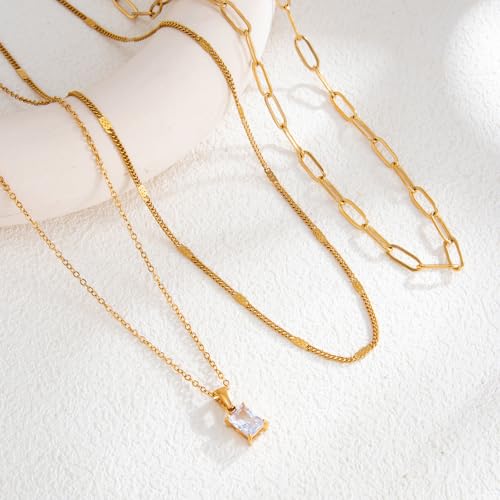 KunJoe Layered Gold Necklaces for Women 18K Gold Plated Stainless Steel Dainty Zirconia Pendant Necklace Set Non Tarnish Trendy Jewelry by KunJoe - Used condition - Image 4
