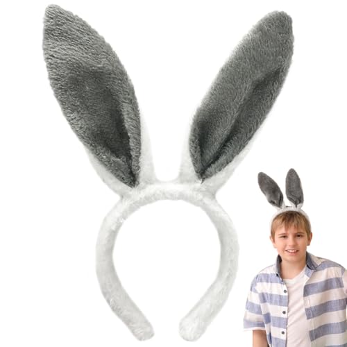 Doyomtoy Hasenohren Stirnband, Hase Ohren Haarbänder Plüsch Hasenohren Haarreif für Ostern Party Hochzeit Geburtstag Kostüm Halloween (Grau)