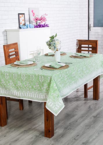 Ridhi Tablecloth 100% Cotton With Indian Hand Block Print, Washable 80"X120" Rectangle Table Cloths For Kitchen Dining Tabletop Decoration, Picnic, Events, Parties, Weddings, Pear Green #TOP3