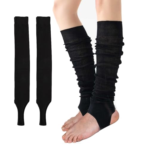 AWOCAN Women Ballet Leg warmers Socks Knitted Stirrup Leg Warmers Thin Stacked Socks Sunscreen Ballet Pile Up Socks (black)