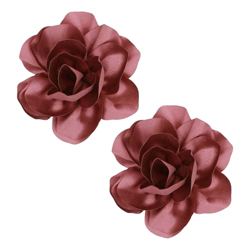 Image of 2Pcs 5in Dainty Satin Fabric Flower Brooch Extra Large Rose Camellia Flower Brooches Lapel Pins for Women Wedding Party Dance Banquet Clothes Jewelry Accessories