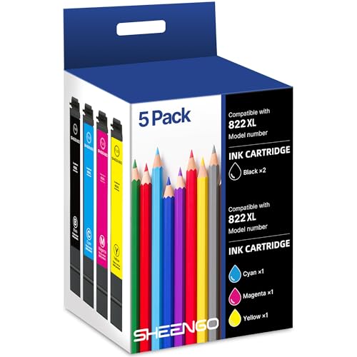 Image of 822XL Remanufactured Replacement for Epson 822XL Ink Cartridges Combo Pack for 822XL Printer Ink Epson for 822 XL T822 to use with Workforce Pro WF-3820 WF-4820 WF-4830 Printer（5 Pack）