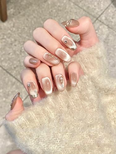BIBII Nails 手作り 付け爪 ネイルチップ 韓国人気 ロング 可愛いピンク 10枚入 キャットアイネイルアート ヌードカラー 自然 超薄 100%handmade nails press on nails 3D爪 高級です 夢幻 キラキラ 星 夏