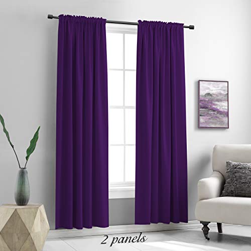 Image of DONREN Extra Long 108 inch Length Blackout Curtains for Large Windows,Rod Pocket Soft and Touching Living Room Sweep to Floor for Villa(Deep Purple,2 Pack,52 W by 108 inches Long)