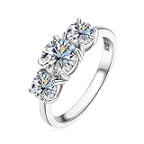 AINUOSHI Certified 3-Stone Moissanite Engagement Ring for Women, 2-4CT Round Cut, 925 Sterling...